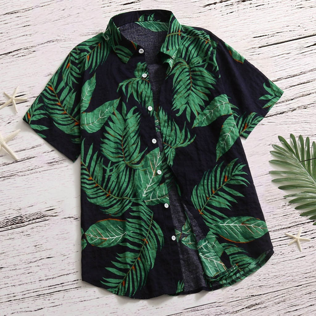 Hawaiian Shirts Red Tropical Shirts Floral Men  Tops Summer Casual Short Sleeve Button Shirt Chemise Loose Vacation Beach