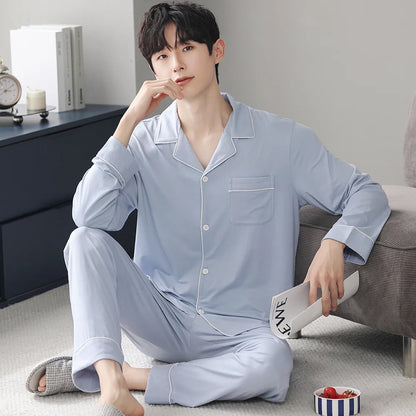 saferido Autumn Pajamas Sets Men Long Sleeve Modal Cotton Thin Teenage Boys' Large Size Spring Outwear Home Cloth Suit Sleepwear Male