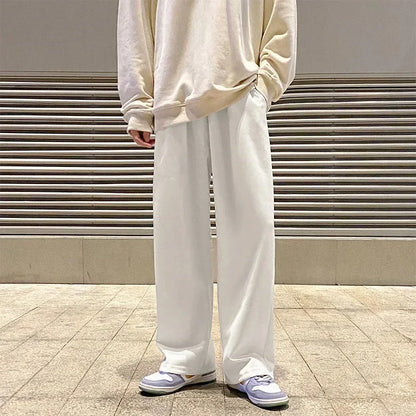 saferido Black Men's Sweatpants Loose Straight Casual Mopping Pants Spring Solid Color Versatile Oversized Wide Leg Sports Trousers 3XL