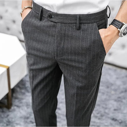 saferido Spring Formal Men's Suit Pants Fashion Casual Slim Business Dress Pants Male Wedding Party Work stripe Trousers Size 28-36