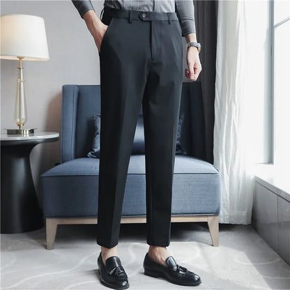 saferido British Style New Solid High Waist Suit Pant Men Business Formal Wear Trousers High Quality Slim Casual Office Suit Pants 28-38