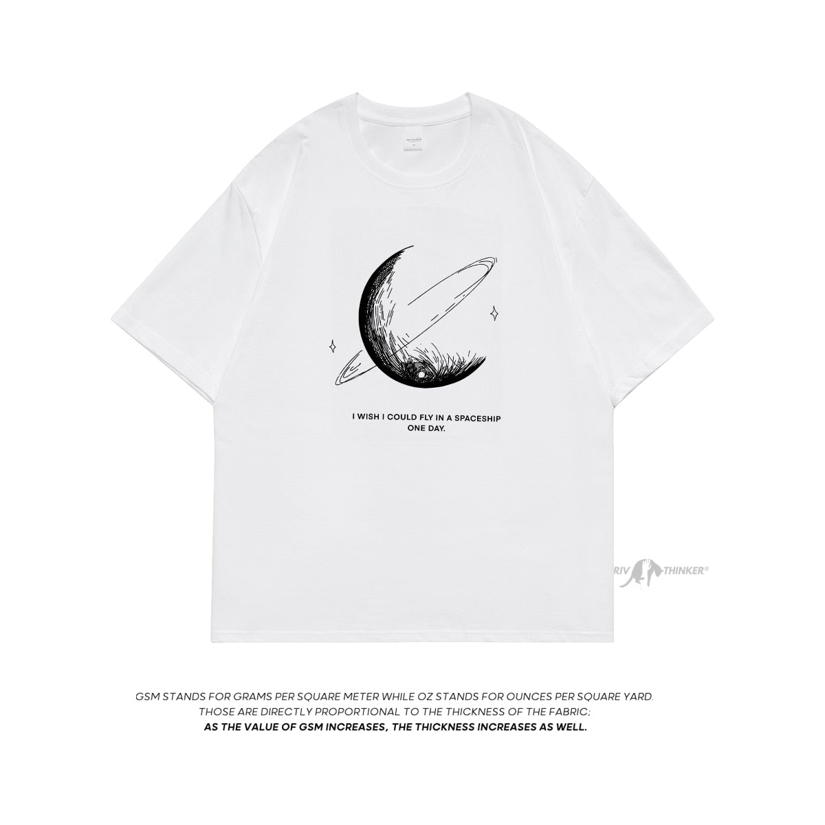 HybSkr Simple Stroke Moon Graphic Men Tshirt Oversize Letter Print Short Sleeve T-shirt Cotton Male Streetwear Unisex Basic Tops