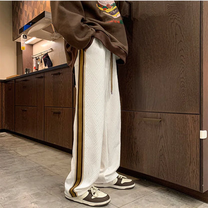 saferido 2024 Spring And Summer New Trendy American Style Versatile Straight Solid Color Striped Pants Loose Casual Sports Trousers Men's