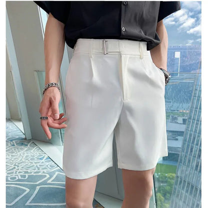saferido Korean Style Summer Straight Suit Shorts For Men Clothing Simple Slim Fit Business Formal Wear Breathable Short Homme S-3XL