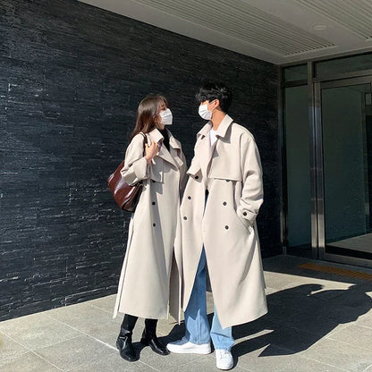 saferido British Style Trench Men Solid Double Breasted Oversize Long Coats Stylish Outwear Hombre Korean Style Streetwear BF Windbreaker