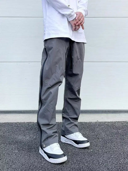 saferido High Street Korean Style Loose Open Casual Pants Men's Zipper Casual Straight Tube Waterproof Charge Pants