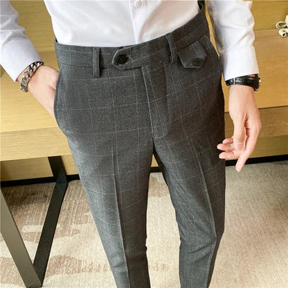 saferido New Fashion High Quality Men Suit Pants Straight Spring Autumn Long Male Plaid Classic Business Casual Trousers Full Length