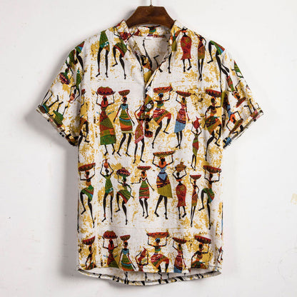 Summer New Short Sleeve Floral Hawaiian Shirt Men Half Placket Collar Beach Shirt Men Casual Holiday Vacation Clothing 3XL