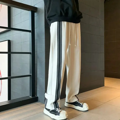 saferido Trousers Male Black Stripe Men's Casual Pants Straight Hip Hop Y2k New in Aesthetic Sale Harajuku Classic Summer Korean Style