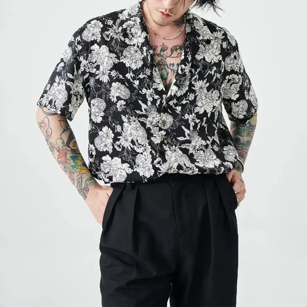 saferido New Summer Original Hawaii Vacation Short-sleeved Shirt Men Korean Black White Printed Tee Shirt Tops Man Casual Clothing Blouse