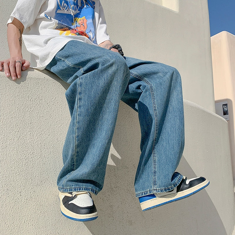 4 Colors Baggy Jeans Men Fashion Casual Wide Leg Jeans Men Streetwear Loose Hip Hop Straight Denim Pants Mens Trousers M-2XL
