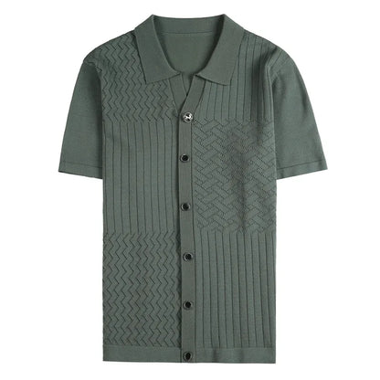 saferido Korean Style Men's Summer Casual Short Sleeves Knitted Polo Shirts/Male Slim Fit Business Fashion Stripe POLO Shirts S-4XL