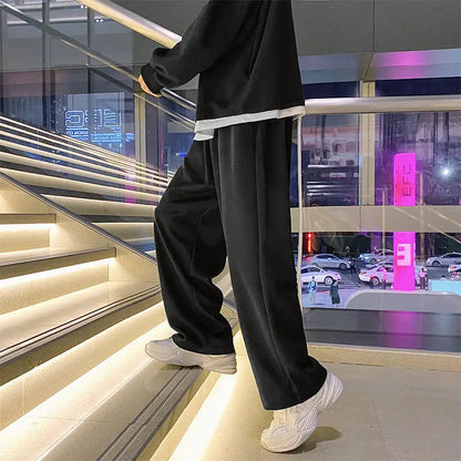 saferido Black Men's Sweatpants Loose Straight Casual Mopping Pants Spring Solid Color Versatile Oversized Wide Leg Sports Trousers 3XL