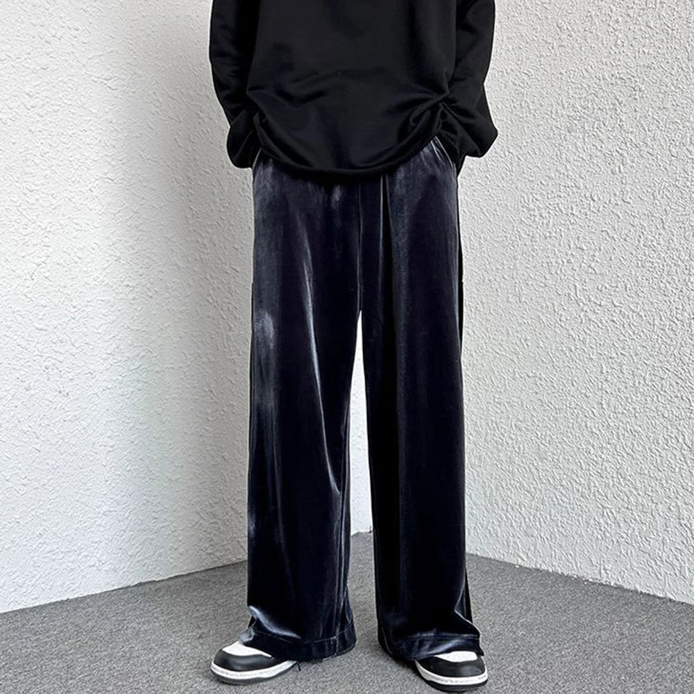 saferido High Street Casual Sweatpants Men's Gold Velvet Wide-leg Pants Spring Fall Clothes Large Size Trendy Loose Y2k Glossy Long Pants