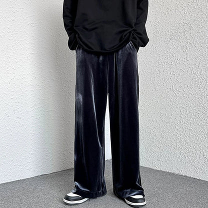 saferido High Street Casual Sweatpants Men's Gold Velvet Wide-leg Pants Spring Fall Clothes Large Size Trendy Loose Y2k Glossy Long Pants