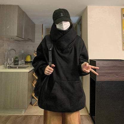 saferido Harajuku High Collar Loose Hoodie Spring Hip Hop Sweatshirt Hooded Baggy Fashion Streetwear Black/Gray Long Sleeve Men Hoodies