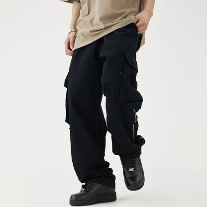 saferido Black Cargo Pants for Men Hip Hop White Cargo Trousers Male Vintage Japanese Streetwear Casual Safari Style Pocket Zip