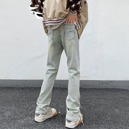 saferido Men's Blue High Street Micro La Jeans Fashion Men's Autumn New American Ruffian and Handsome Slim Long Pants