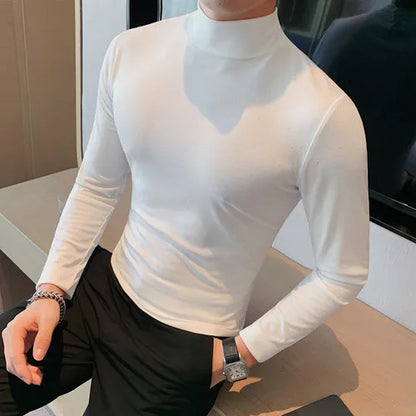 saferido  Brand Clothing Men Spring High Quality Turtleneck Pullover T-Shirts/Male Slim Fit Sequins Decoration Long Sleeve T-Shirts