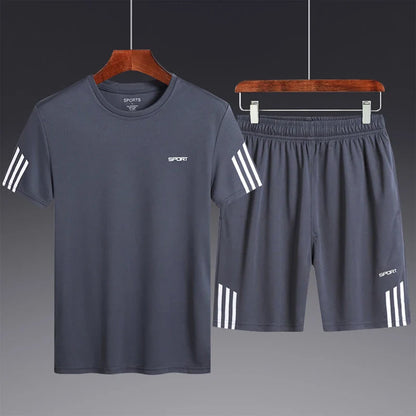 Summer Breathable Sports Suit Men's Short-Sleeved Shorts Loose Quick Drying T-Shirt Short Quarter Pants Casual Running Suit
