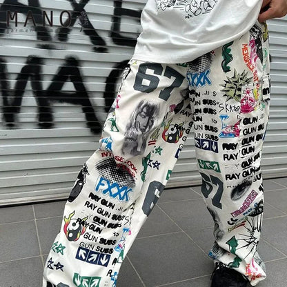 saferido Y2k Mens Streetwear American Design Camouflage Overalls Mens Harajuku Retro Hip-Hop Falling Loose Casual Wide-Leg Pants