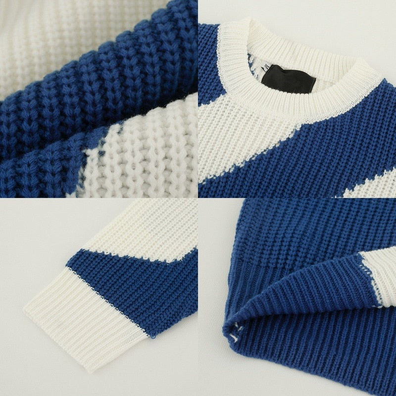 Autumn and Winter O-Neck Knit Sweater for Men Cow Patchwork Pullover Men Loose Casual Harajuku  Mens Oversized Sweater