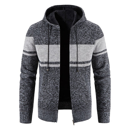 New Winter Fleece Men Sweater Cardigan Hooded Knitted Print Sweatercoat Mens Casual Warm Cardigan Zipper Hooded Cardigan Men