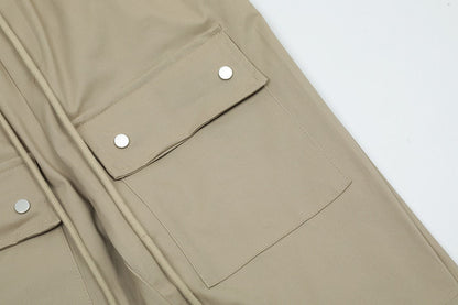 Side Ankle Button Pockets Drawstring Cargo Pants Men's Straight Solid Color Streetwear Baggy Casual Overalls Y2K Unisex Trousers