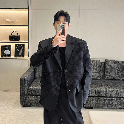 saferido Fashion Korean Spring New Men's Patchwork Tassels Suits Niche Blazers Male Casual Solid Color Shoulder Pad Lapel