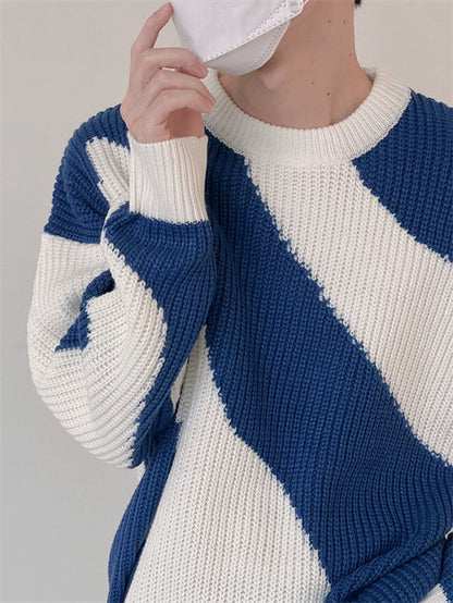 Autumn and Winter O-Neck Knit Sweater for Men Cow Patchwork Pullover Men Loose Casual Harajuku  Mens Oversized Sweater