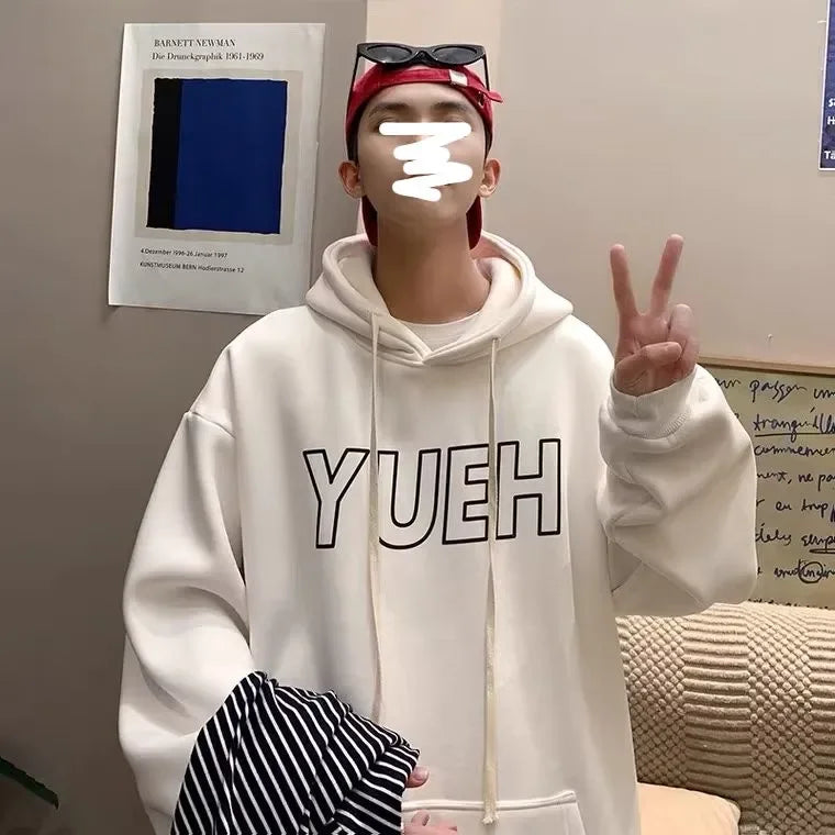 Fleece Hoodie Men Streetwear Y2K New Casual Loose Hoodies Harajuku Letter Print Sweatshirt Korean Fashion Unisex Hoodie Coat Men