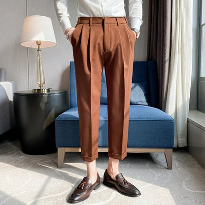 saferido Men High Quality Black Gray Dress Suit Pant Spring Man Pants Korean Slim Fit Men Casual Ankle Length Pants Streetwear 36