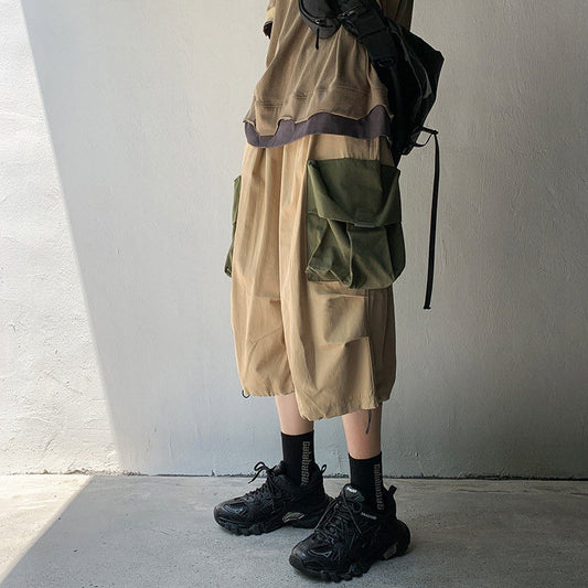 HOUZHOU Patchwear Cargo Shorts Pants for Men Oversize Cropped Trousers Male Summer Casual Beach Japanese Streetwear Hip Hop