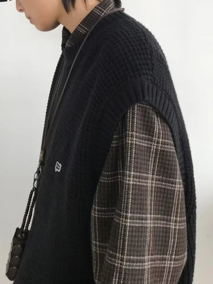saferido Sweater Vests Men Fashion Leisure Japanese Style Vintage Chic Sleeveless All-match High Street Males Knitting Harajuku Autumn