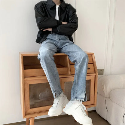 Korean Blue Jeans Men Slim Fit Fashion Casual Vintage Jeans Men Streetwear Hip-hop Straight Denim Pants Mens Trousers M-2XL