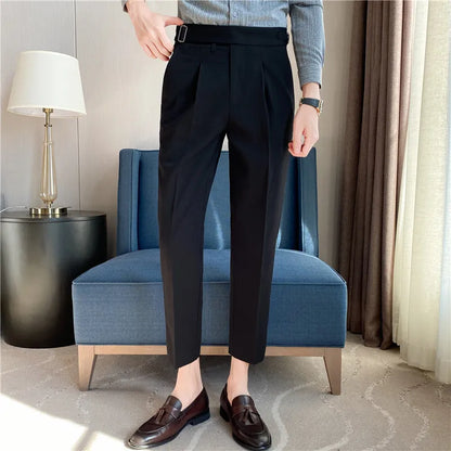 saferido  British Style Autumn New Solid High Waist Trousers Men Formal Pants High Quality Slim Fit Business Casual Suit Pants Hommes