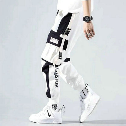 Streetwear Spring Casual Men's Pants Cotton Harem Ribbons Joggers Men Patchwork Fashion Ankle Length Jogger Pants For Boys