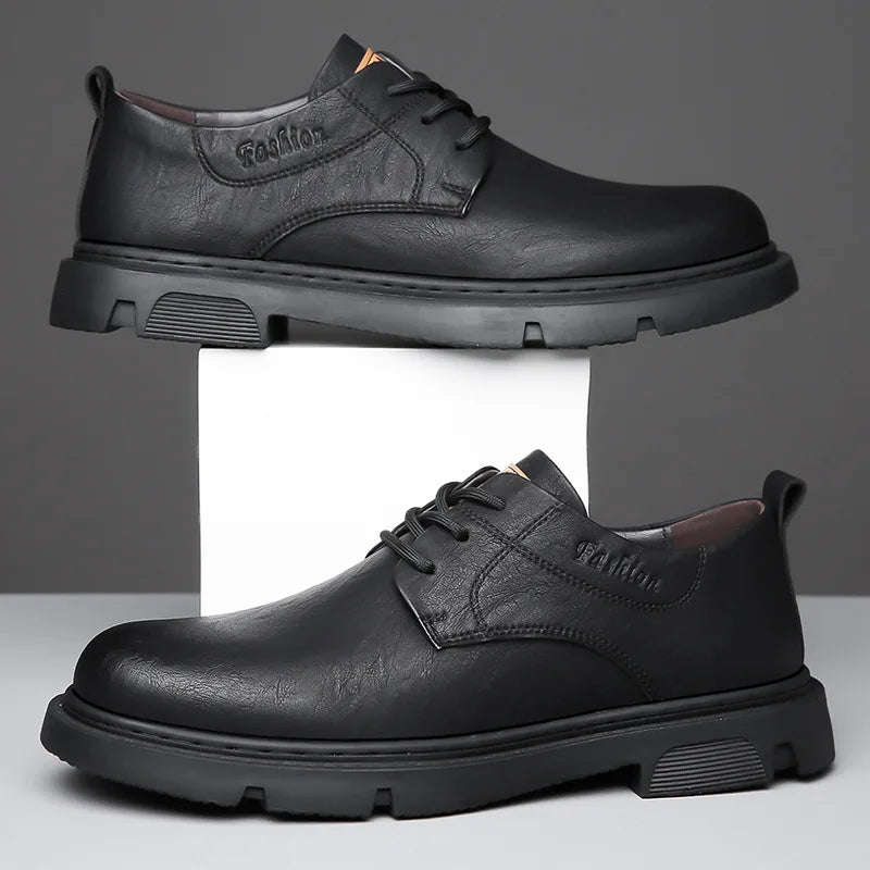 saferido Cow Leather Autumn Platform Shoes for Men Fashion Casual New Designer Derby Shoes Male Low Top Work Ankle Boots Men