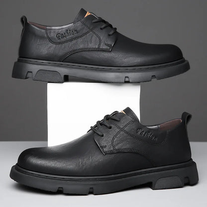 saferido Cow Leather Autumn Platform Shoes for Men Fashion Casual New Designer Derby Shoes Male Low Top Work Ankle Boots Men