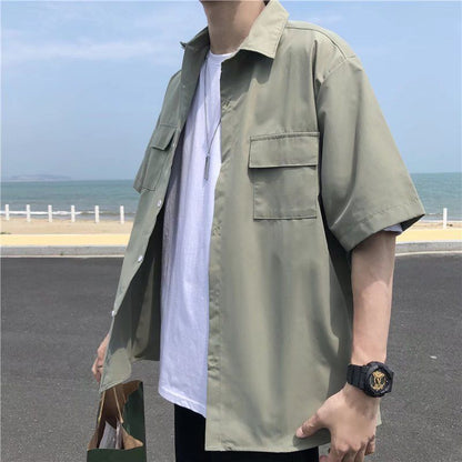 EBAIHUI Men's White Shirts with Tie Set Preppy Uniform DK Loose Long Sleeve Shirt Couple Loose Basic Short Shirts Asian Size