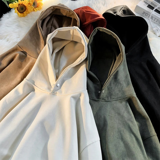 saferido Fall Men Sweatshirts Japanese Streetwear Vintage Trend Unisex Couple Loose Harajuku Casual Fleece Hoodies Coat