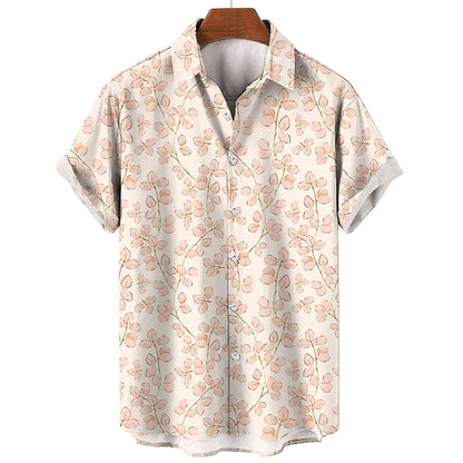 Summer Men's Clothing Plant Stripe Printing Casual Fashion Seaside Holiday Loose Short Sleeve Tops Mens Hawaii Shirts For Men