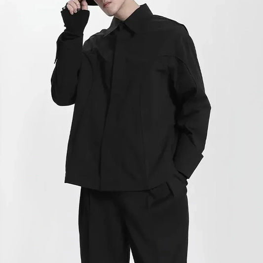 saferido Mens Japanese Dark Style Casual Long-Sleeved Shirt 2024 New Genderless Fashion Personality Youth Trend Solid Color Shirt Unisex