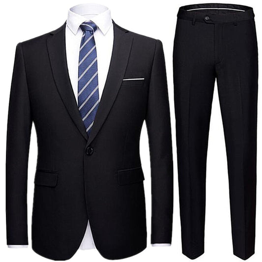 Jacket + Pants 2 Pieces Set Fashion New Men's Casual Boutique Business Dress Wedding Groom Suit Coat Blazers Trousers