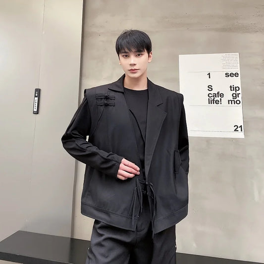 saferido Spring Streetwear Fashion Suit Collar Male Vest Casual Style Button Solid Color Vests Trendy Men's Clothing Niche Design