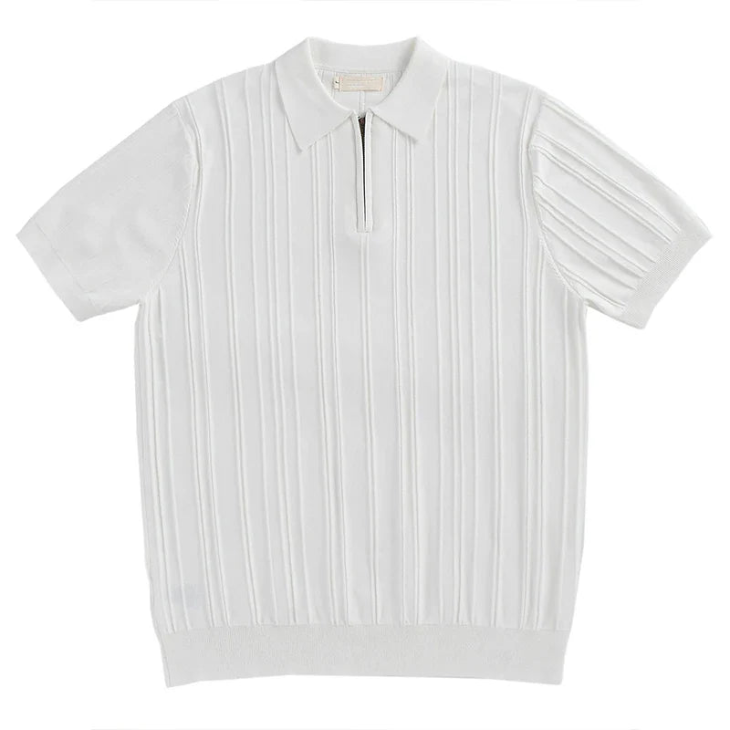 Summer Men's Clothing Light Luxury Zipper Polo Shirt Korean Solid Color Short Sleeve Retro Fashion Streetwear Leisure Knitwear