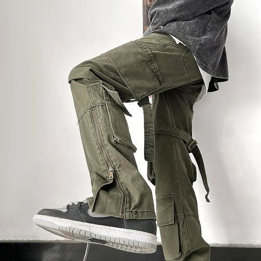 saferido Mens Trendy Cargo Pants Hip-Hop High Street Retro Japanese Style Multi-Pocket Casual Pants 2024 Spring And Autumn New Style