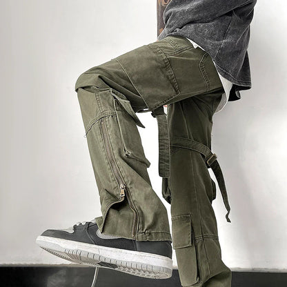 saferido Mens Trendy Cargo Pants Hip-Hop High Street Retro Japanese Style Multi-Pocket Casual Pants 2024 Spring And Autumn New Style