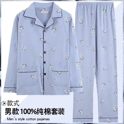 Men Pajamas Set Lounge Sleepwear Plaid Pyjamas Long Sleeve Spring Autumn Loungewear Male Homewear Home Clothes