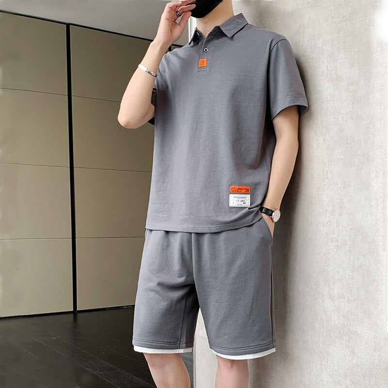 2 Piece Sets Men Casual Shorts Set Summer Clothes Men Streetwear Solid Color Tracksuits Jogging Suits Breathe Cool Outfits